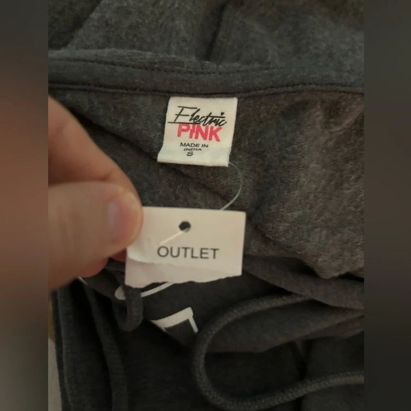 NWT Electric Pink Womens Cropped Distressed Hoody Gray Sm planet mountain solar - Picture 4 of 7